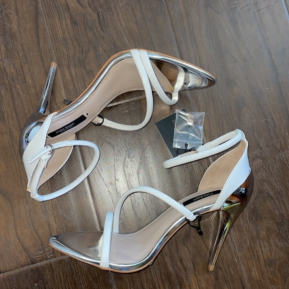 Zara Shoes - New In box ZARA Women White Strappy Heel with Silver Chrome Heels Size 8 / 39